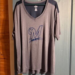 Gray and Blue V-Neck T-Shirt with Logo